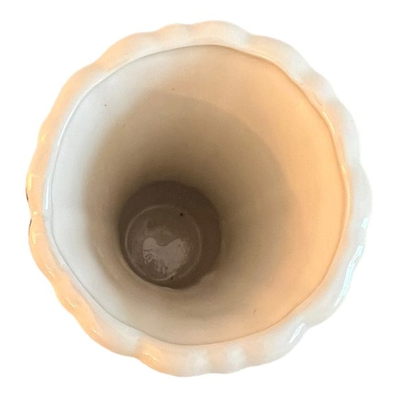 Vintage Floral Ceramic Porcelain Vase 9 in Tall, Gold Trim, Cream Ribbed Design - Picture 5 of 6